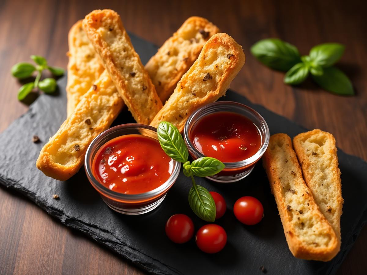 Garlic bread sticks with marinara dipping sauce
