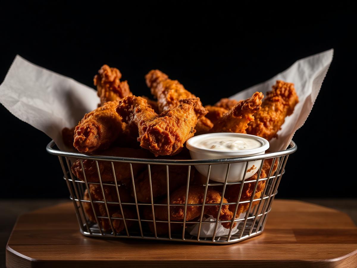 Basket of chicken wings with ranch dip